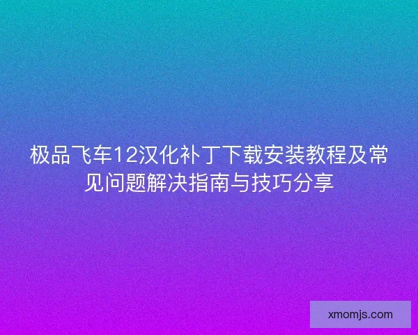 极品飞车12汉化补丁下载安装教程及常见问题解决指南与技巧分享